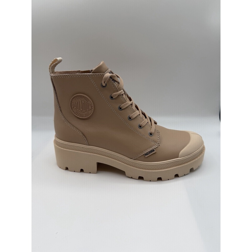 Palladium Pallabase Leather Combat Boot,Women's 9.5 M, Nude Dust, Side Zip, NIB